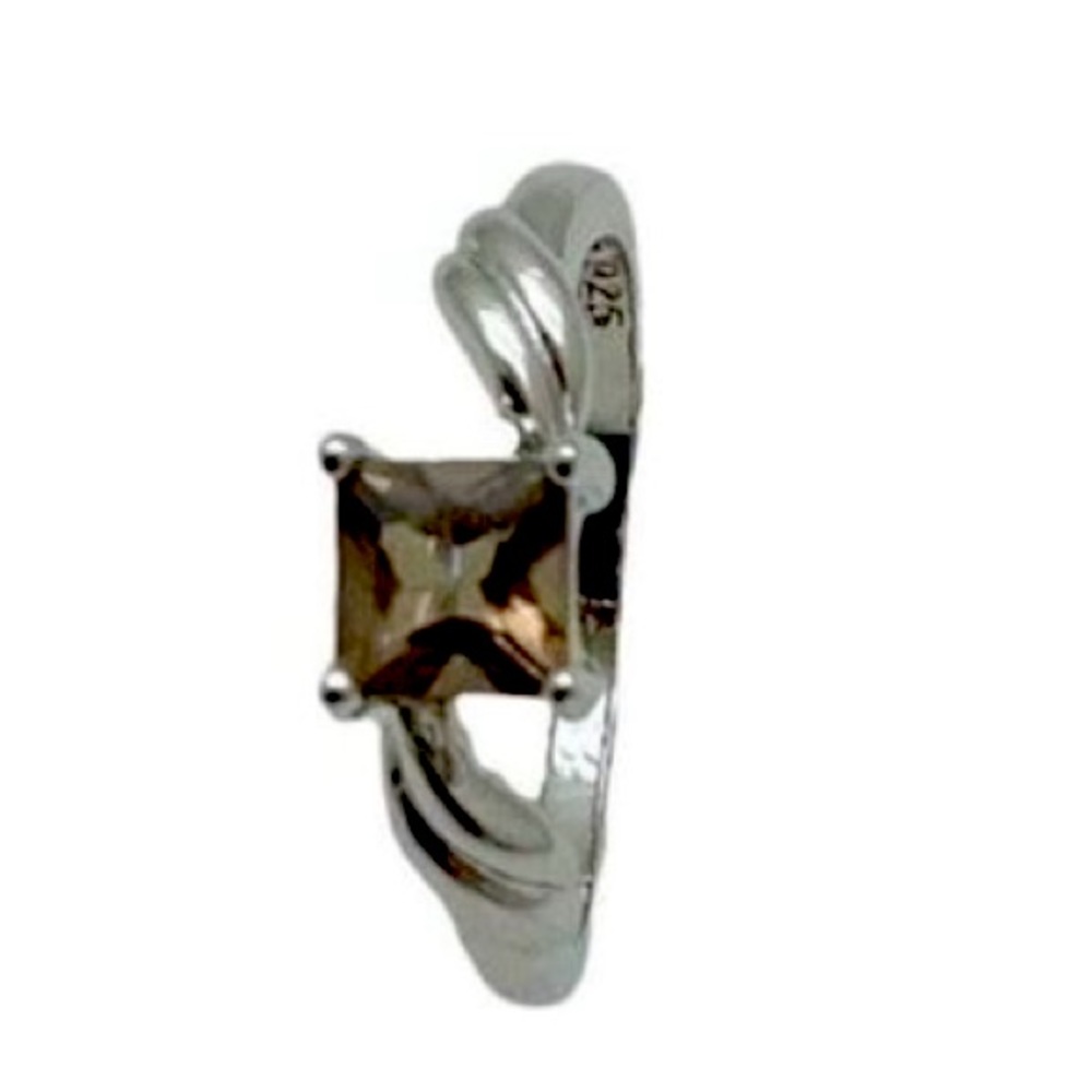 Modernist 925 Sterling Smoky Quartz Delicate Solitaire Ring, Libra Birthstone